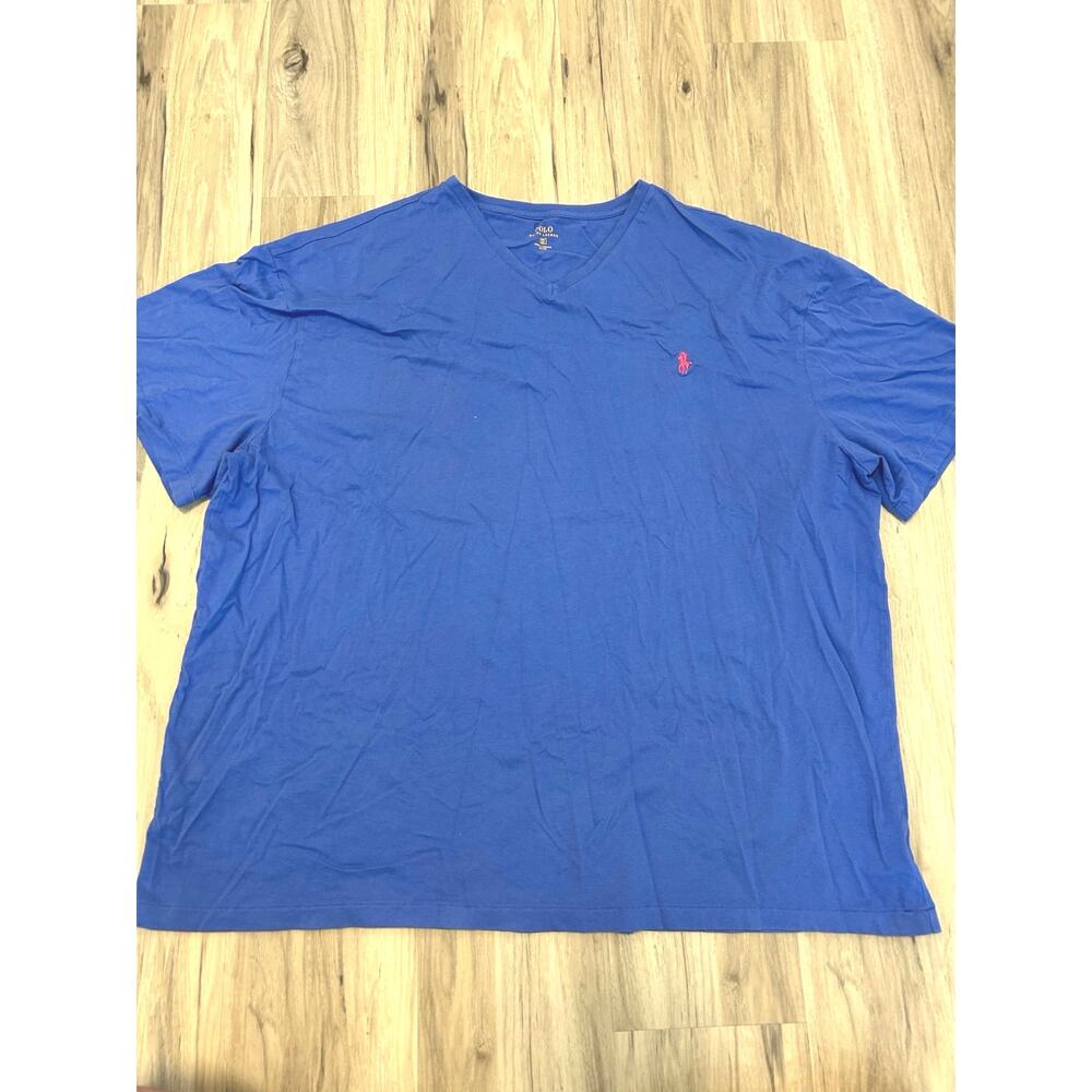 Polo Ralph Lauren Blue Classic V-Neck T-Shirt Pink Pony Size 3XB 3XL